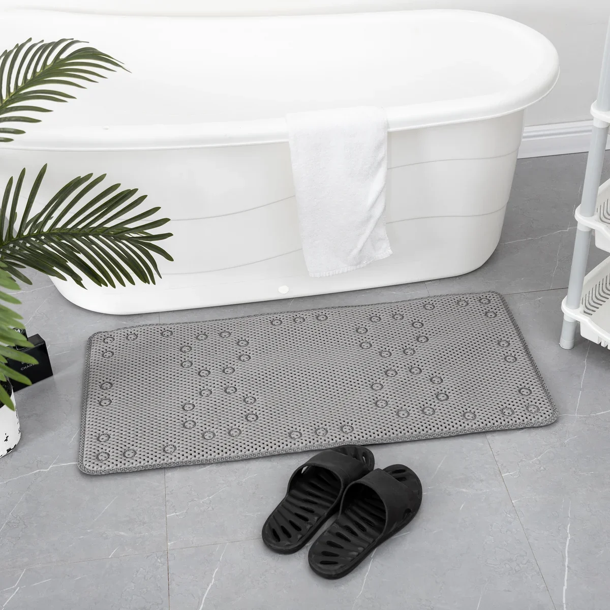 Durable 36 in. x 17 in. Non Skid Double Foam Bath Mat With 58 Suction Cups - 3 Colors Organic