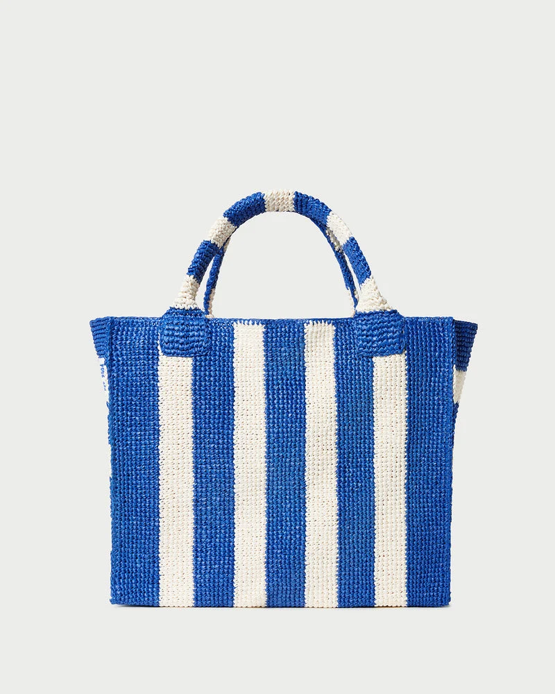 Smart Loeffler Randall Sol Crochet Beach Tote in Blue Cream Stripe Fine