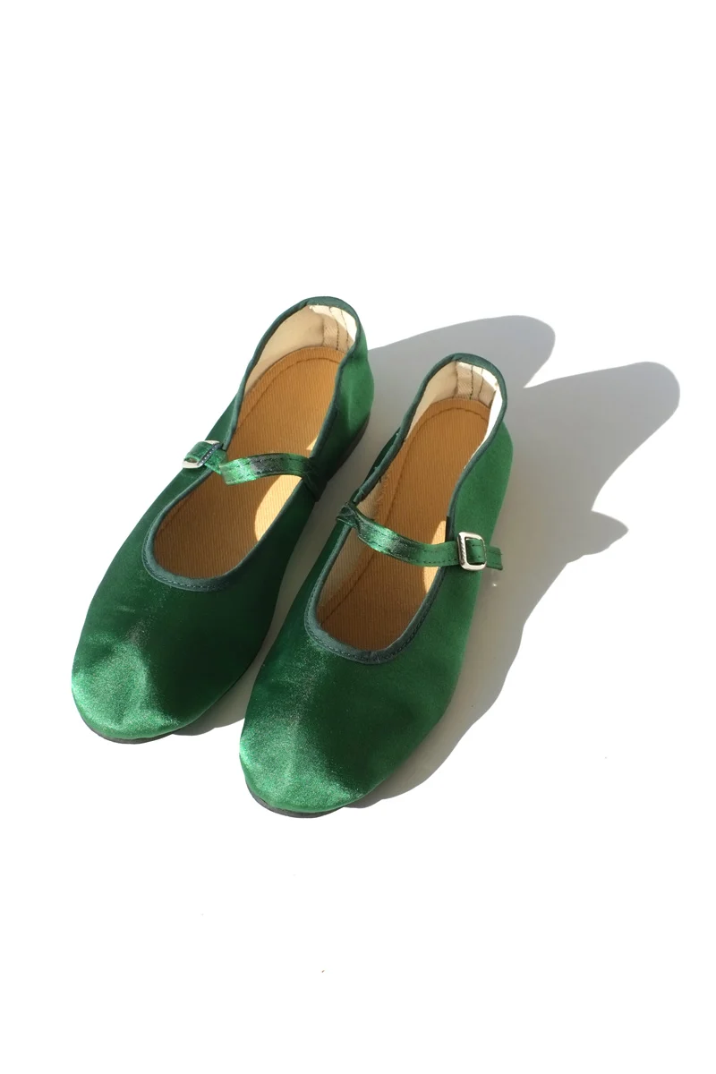 Versatile mary jane flats - satin green Elegant