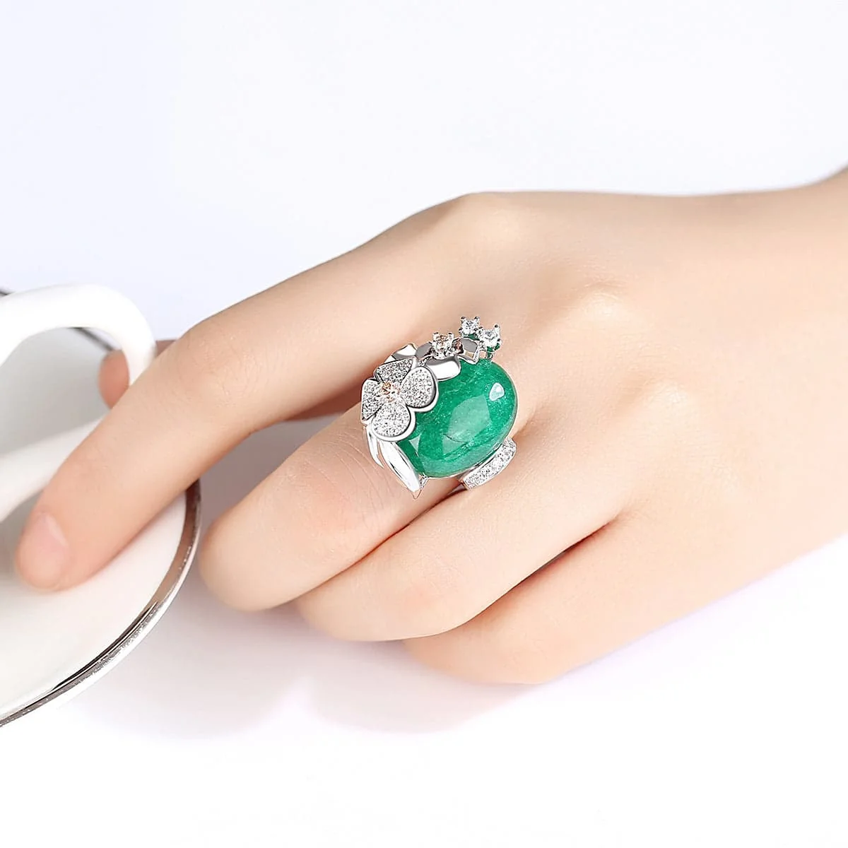 Original Cubic Zirconia Green Quartz Flower Adjustable Ring Outstanding