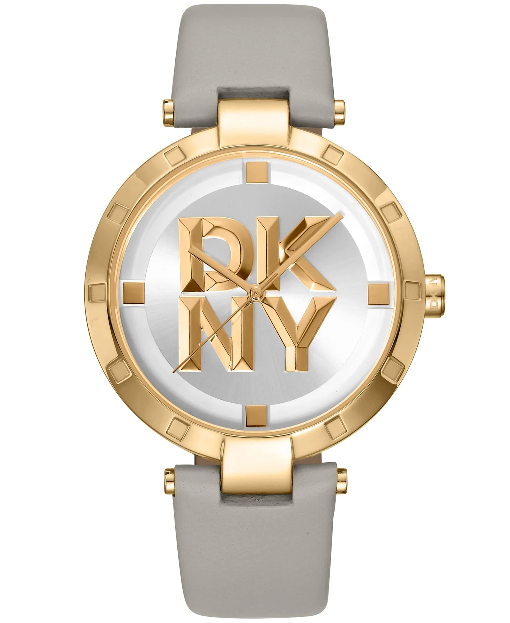 Authentic Dkny Women Watch Gold Color Case Silver White Dial Grey Leather Strap 3 Hands 5 Atm Luxury