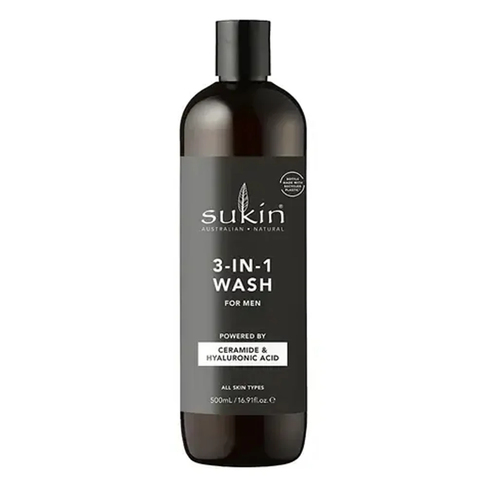 Comfortable Sukin 3 in 1 Wash for Men Body Face and Hair Ceramide and Hyaluronic Acid 4.23Oz 125ml Minimalist