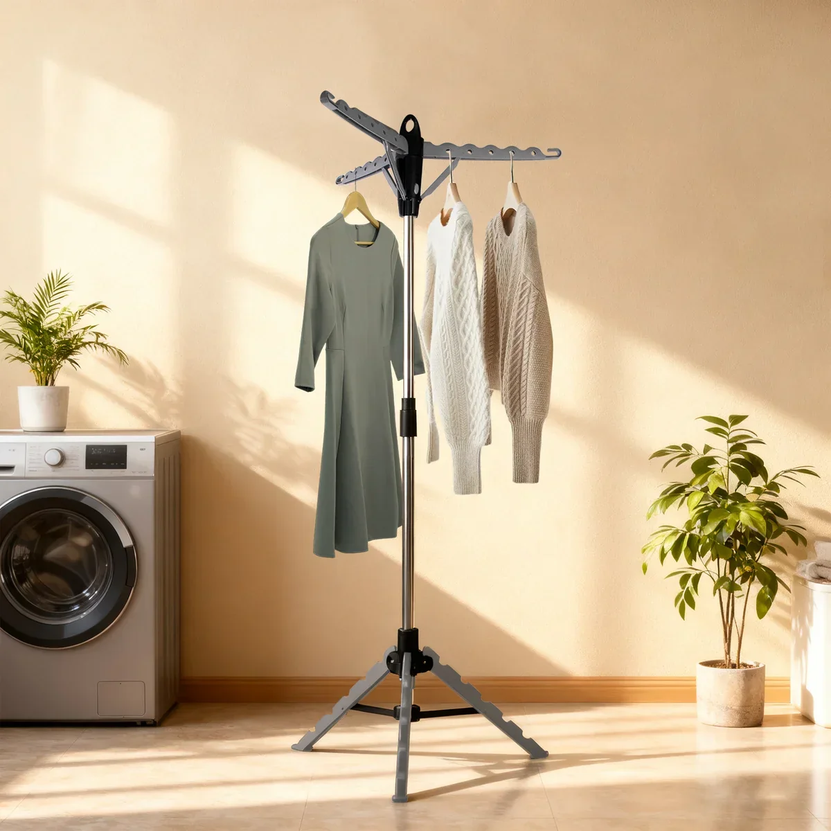 Organic Silver Foldable Tripod Garment Drying Rack Easy-to-Use