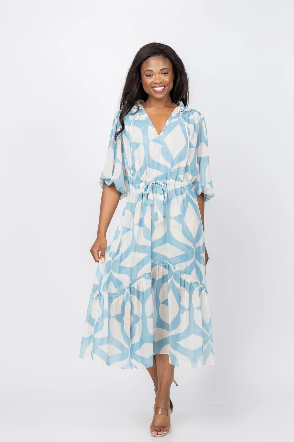 Eco-Friendly MISA Los Angeles Olivia Dress in Mosaic Sky Artisan
