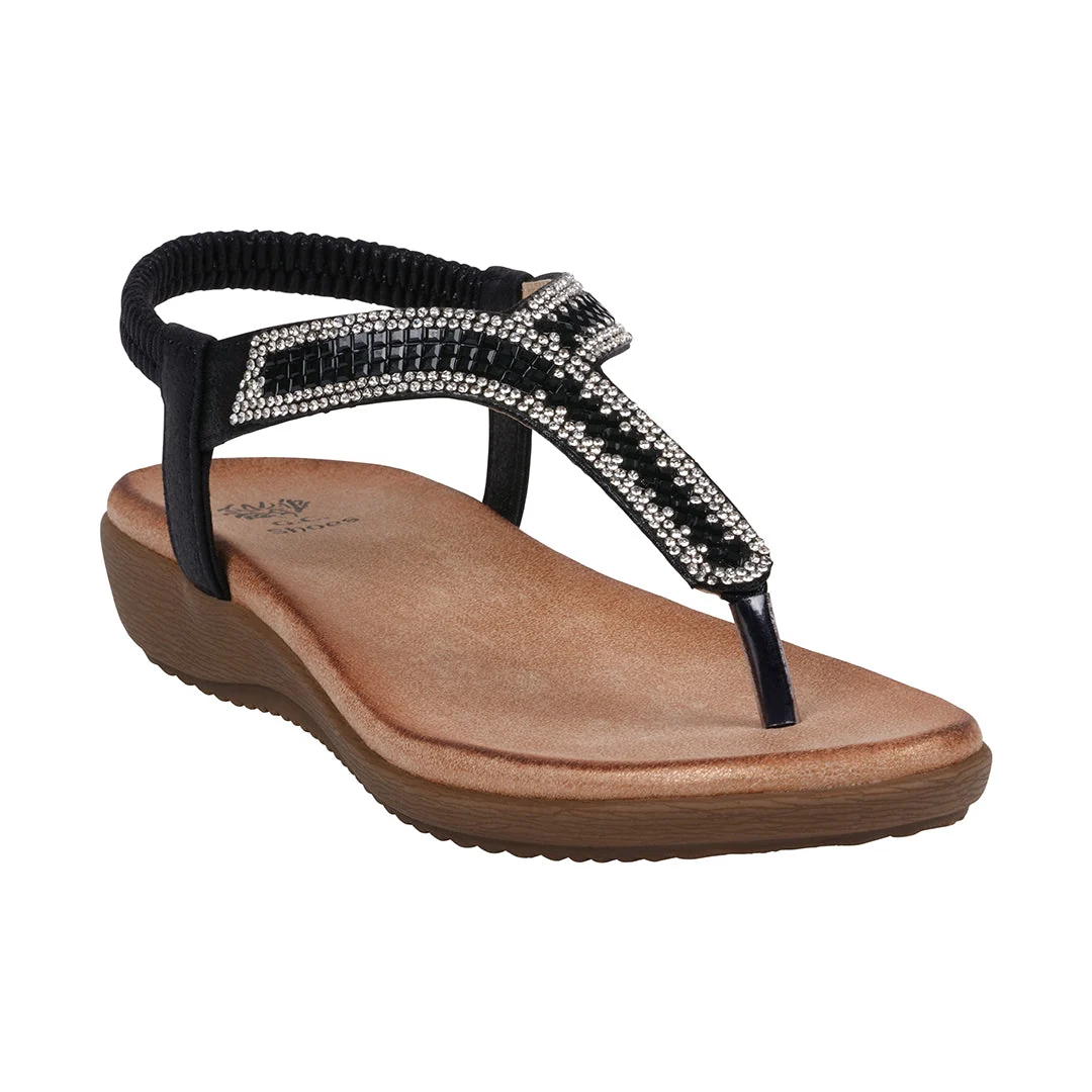 Breathable Women's Lori Black Embellished Flat Sandals Minimalist