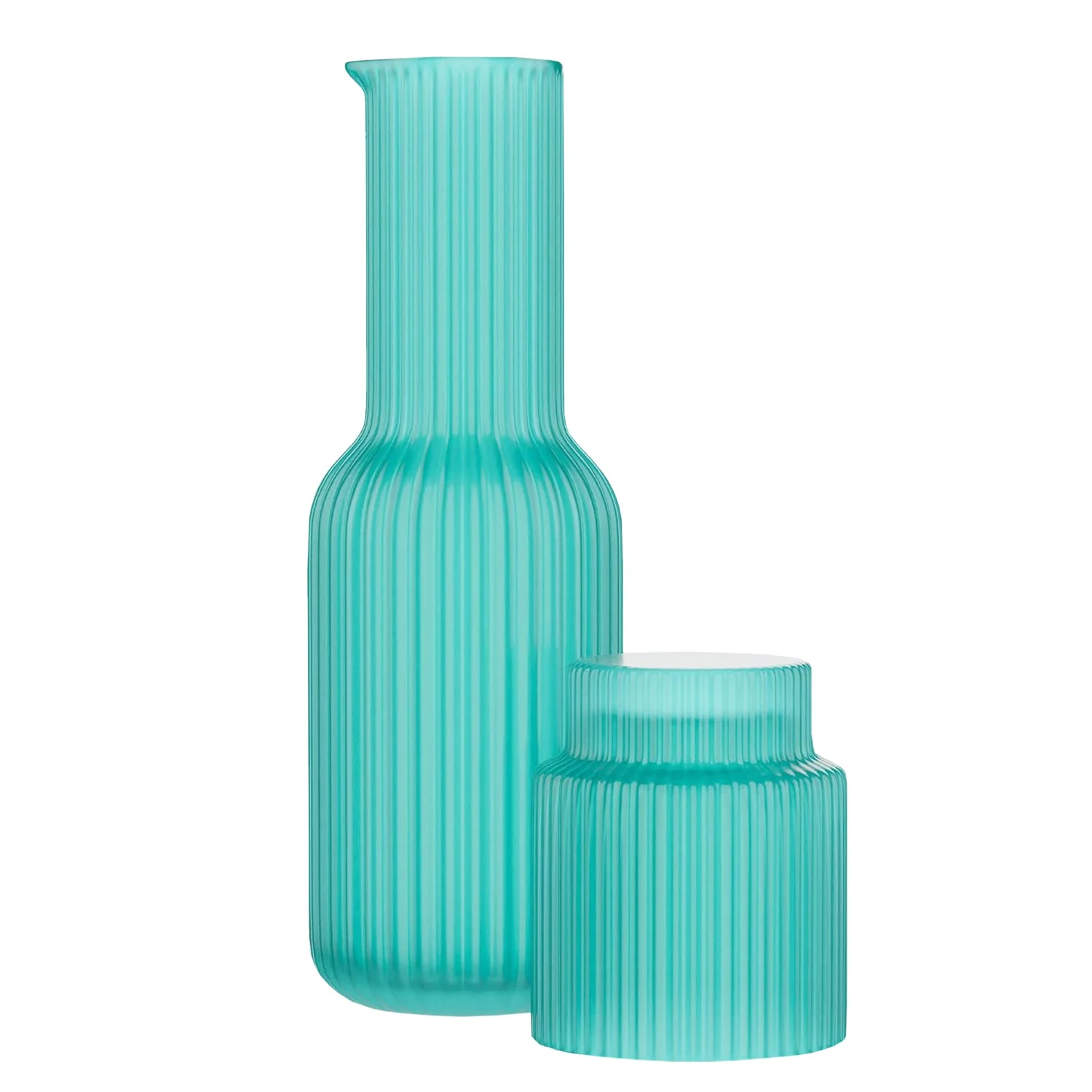 Elite Jay Companies Aqua Blue Ribbed Carafe Set 30 Oz. Pure