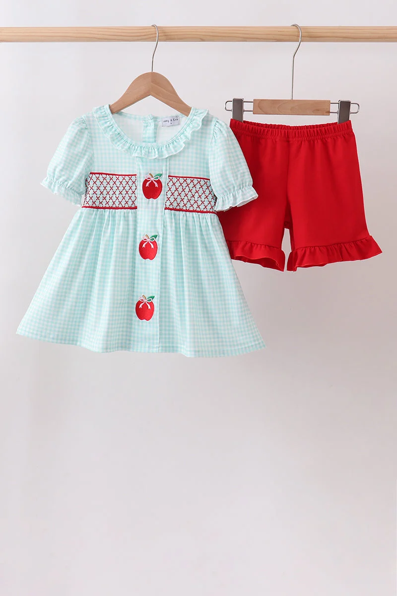 Smart Blue Apple Smocked Ruffle Shorts Set Artisan