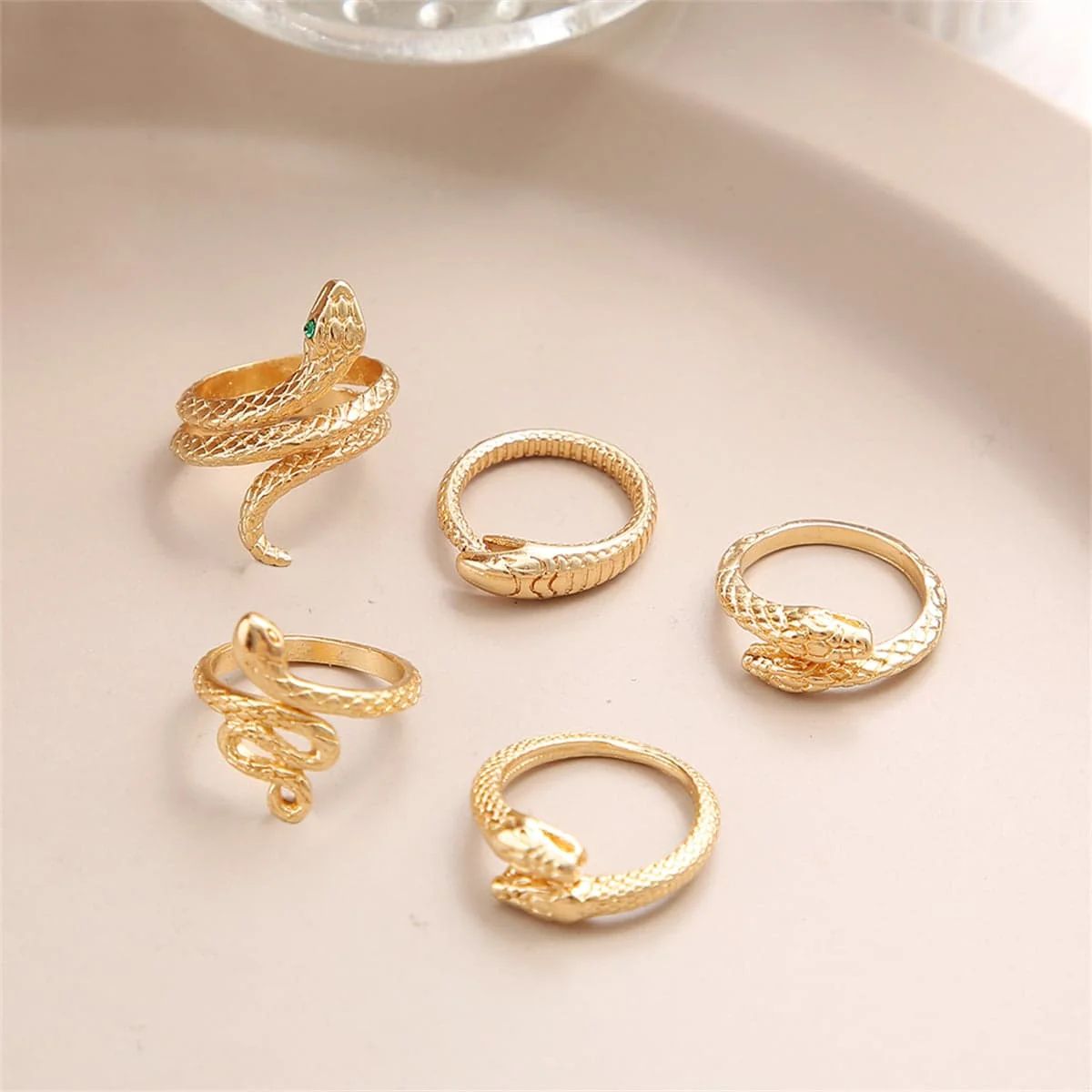 Traditional Goldtone Snake Ring Set Excellent