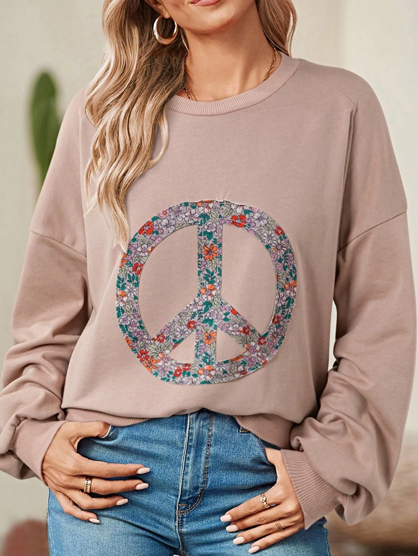 Trusted Boho Retro Vintage 90's Style Cotton Vanilla Khaki Pink Drop Raglan Shoulder Solid Floral Patch Oversized Bishop Sleeve Textured Pocket Knit Top Sweat Shirt Pullover Sweater Environmentally Friendly