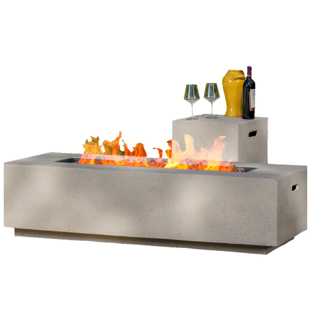 Unique Spacious Outdoor Propane Rectangle Coffee Fire Pit Table 50 000 BTU Luxury