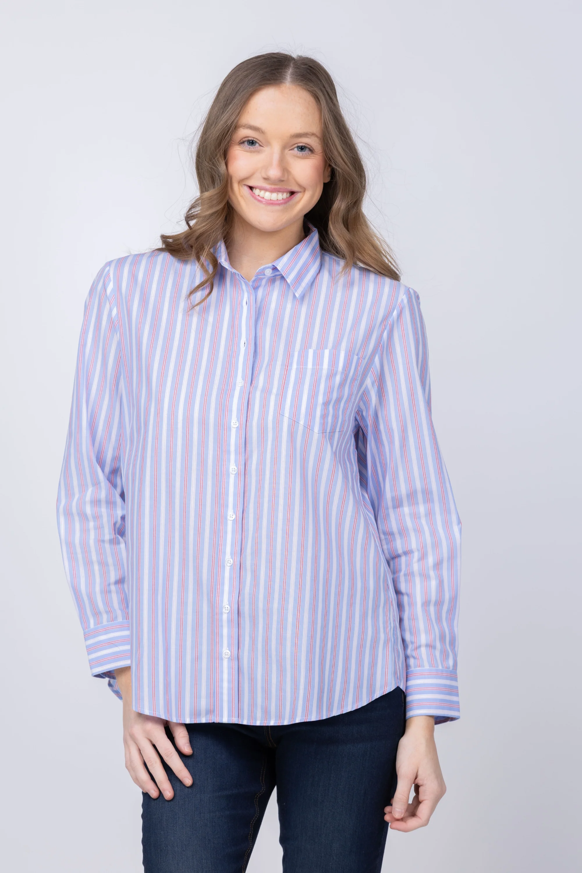 Flexible The Shirt by Rochelle Behrens The Boyfriend Shirt in Blue Pink Red Micro Advanced