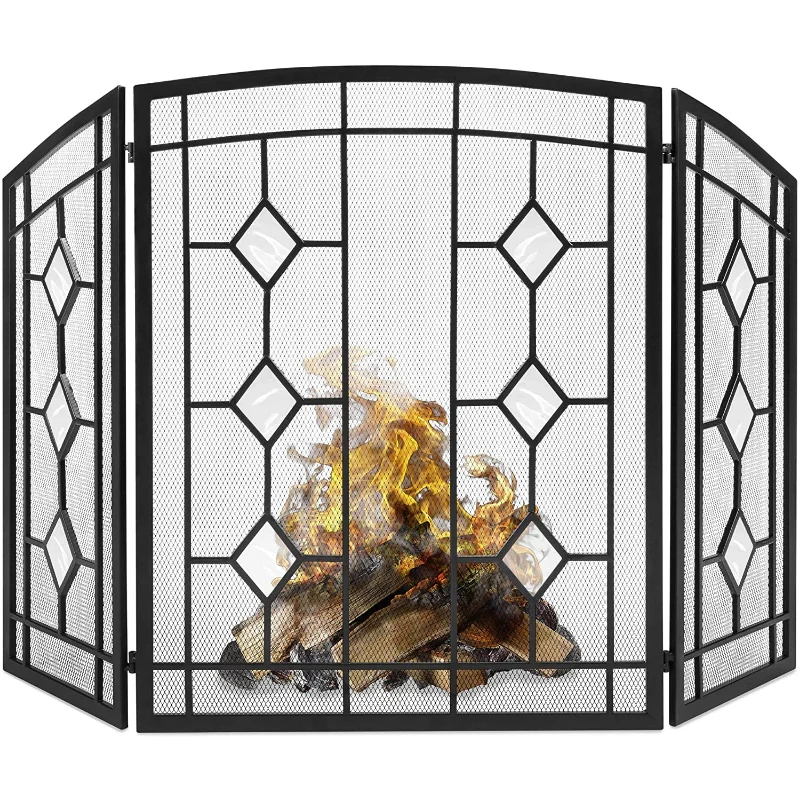 Elegant Modern Decorative Black Fireplace Screen Door 3 Panel Verified