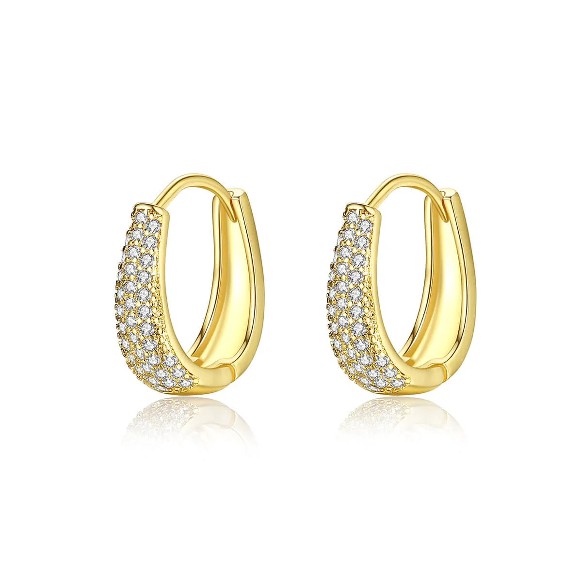 Versatile Cubic Zirconia Goldtone U-Shape Huggie Earrings Comfortable