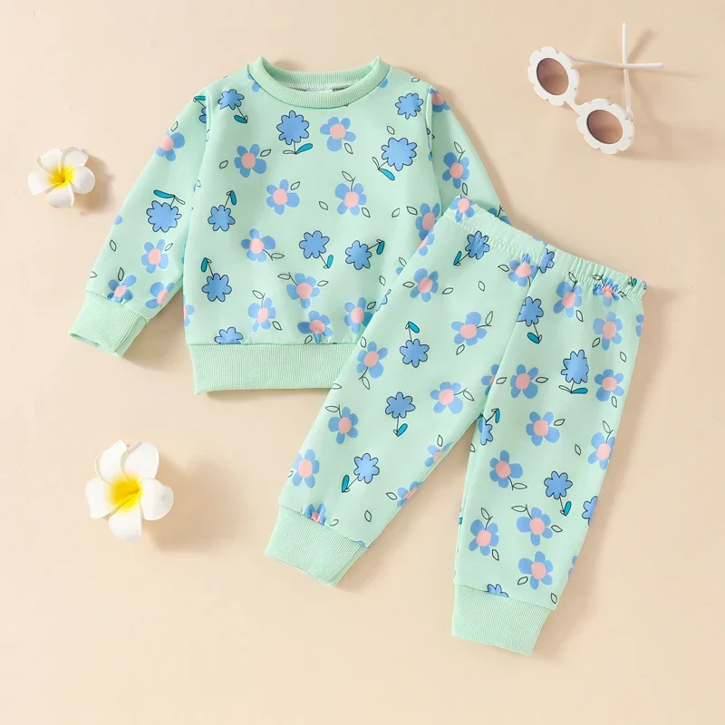 Eco-Friendly Baby Toddler Girls 2Pcs Fall Set Long Sleeve O Neck Floral Flower Print Top Elastic Waist Pants SetSPECIFICATIONS Verified