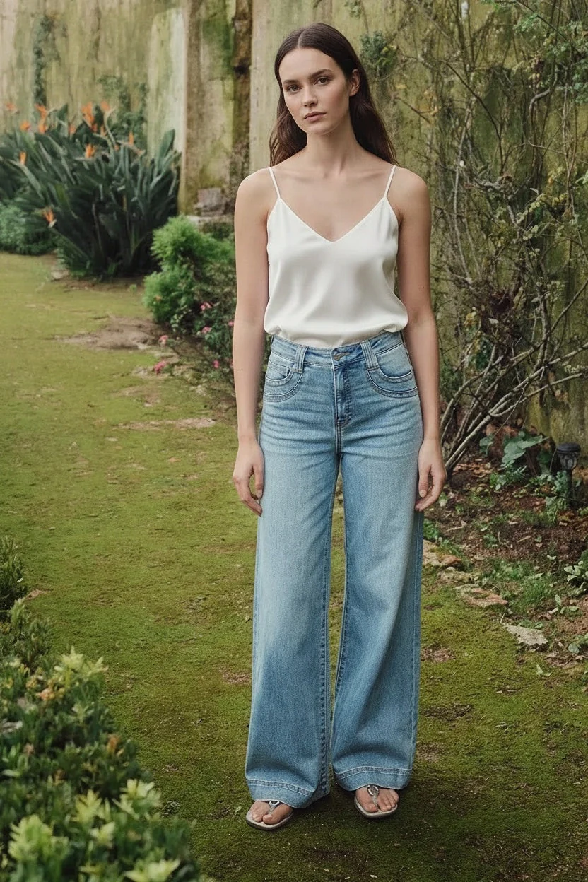 Selected Tummy Control High Rise A-wide Leg Fit Jeans Green