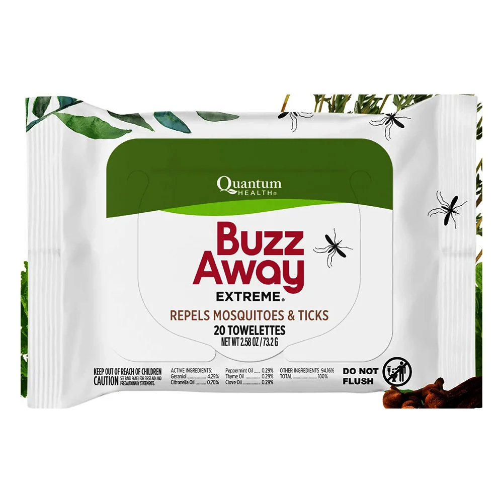 Smart Quantum Buzz Away Extreme Towelettes for Insect Repellent and Skin Protection 2.58Oz 73.2g 20Ea Reliable