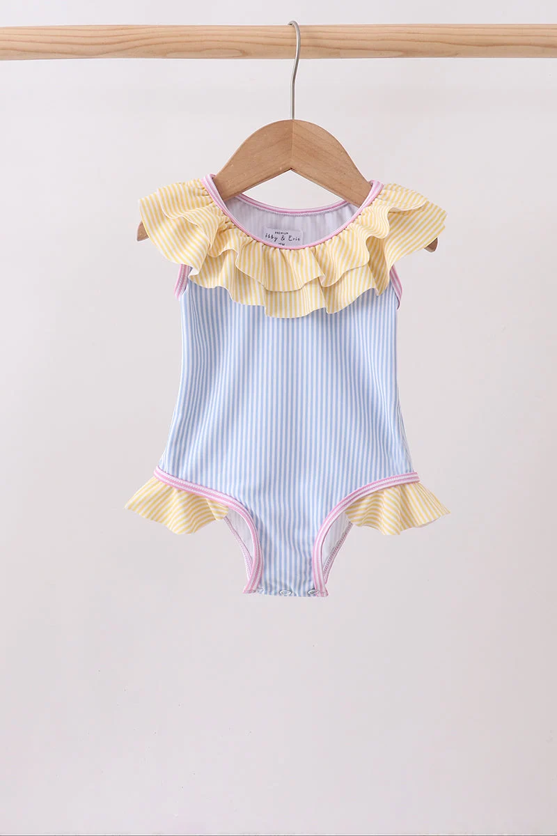 Crafted Blue stripe ruffle one-piece swimsuit Lightweight