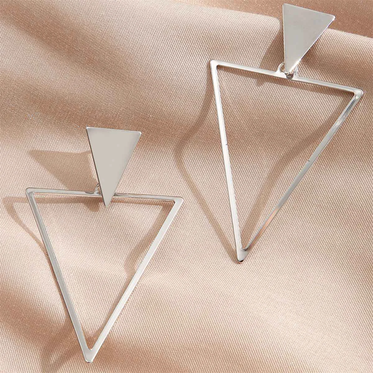 Authentic Silvertone Open Triangle Drop Earrings High-Grade