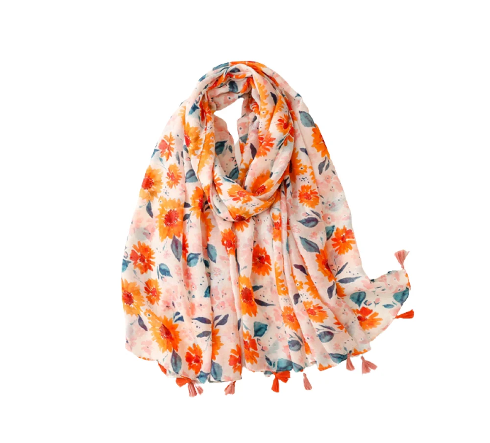 Comfortable Bright Sunflower Scarf with Tassels Professional