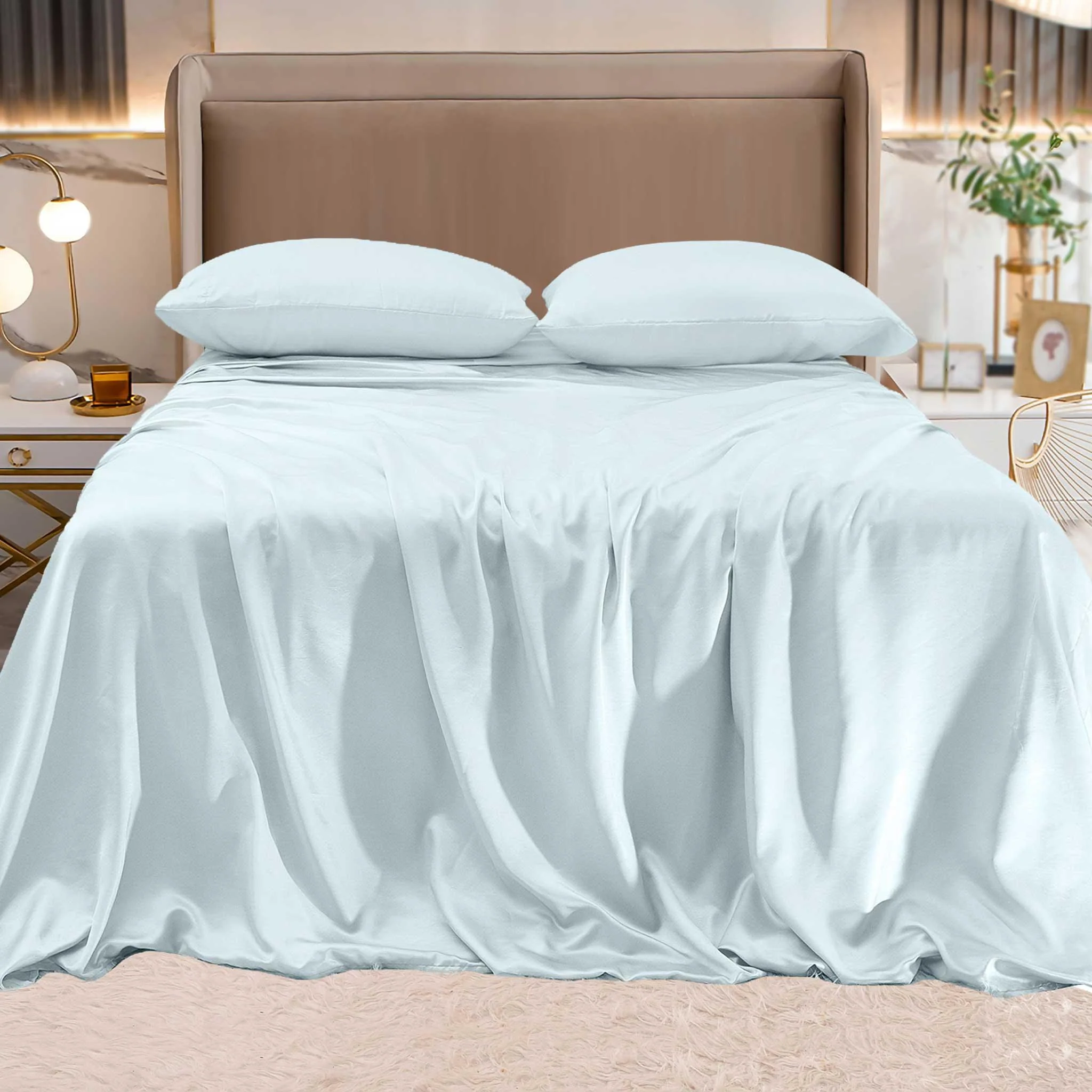 Superior Elegant Comfort Fine 4-Piece Silky Satin Sheet Set Bright Shades Effective