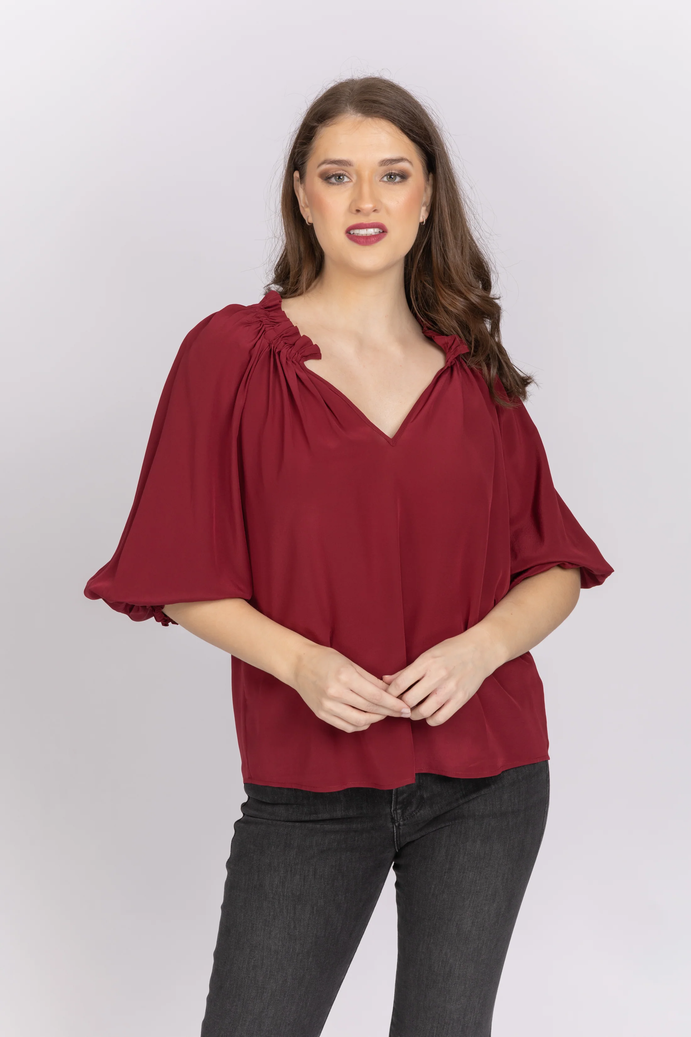Comfortable Gilner Farrar Ellie Blouse in Ruby Relaxed