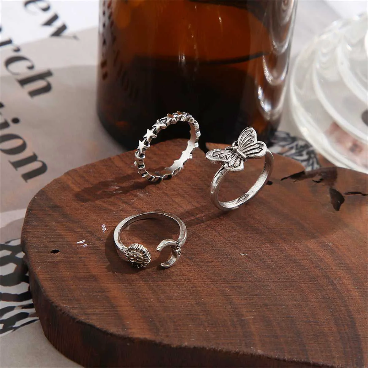 Advanced Silvertone Celestial Bypass Ring Set Certified