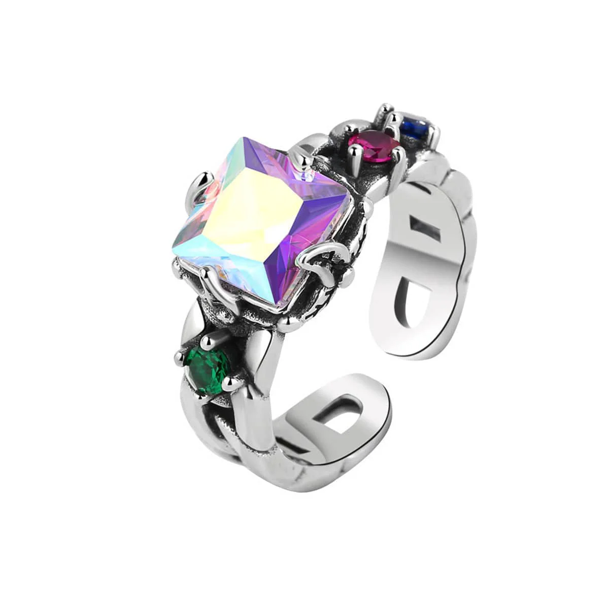 User-Friendly Crystal Silvertone Square-Cut Chain Cuff Ring Quality