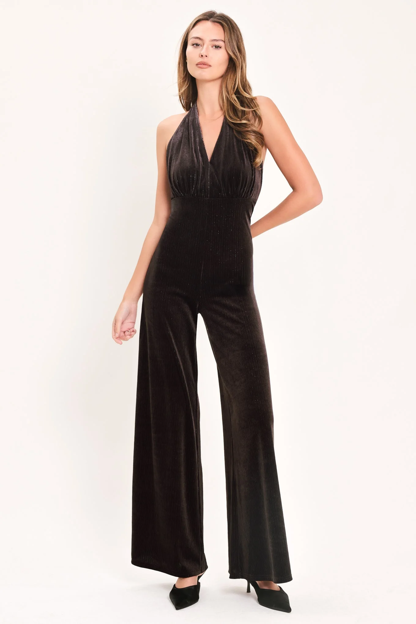Efficient Shimmered Espresso Vow Velvet Jumpsuit Reliable