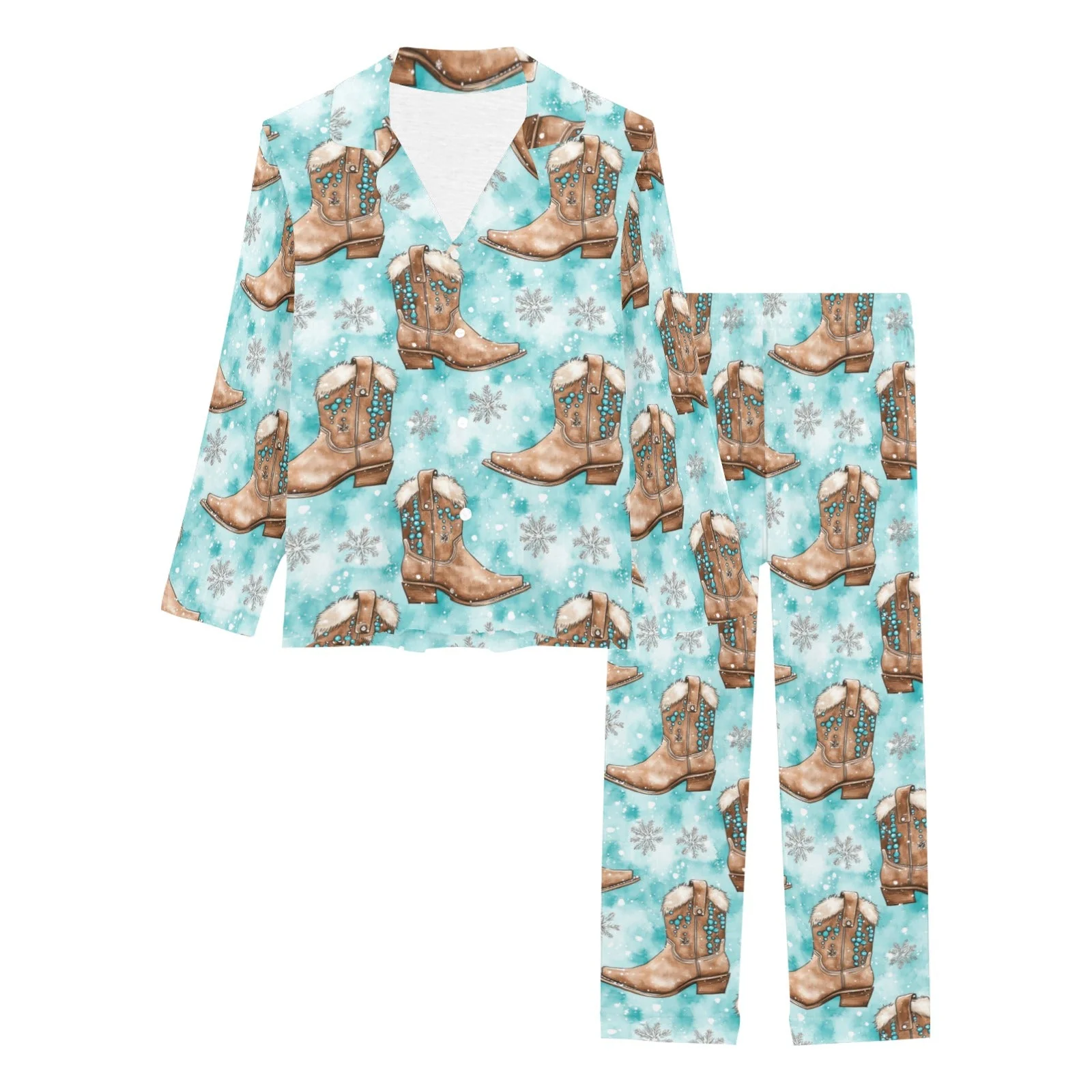 Minimalist Baha Ranch Turquoise Christmas Boots Women's Western Pajamas Sophisticated