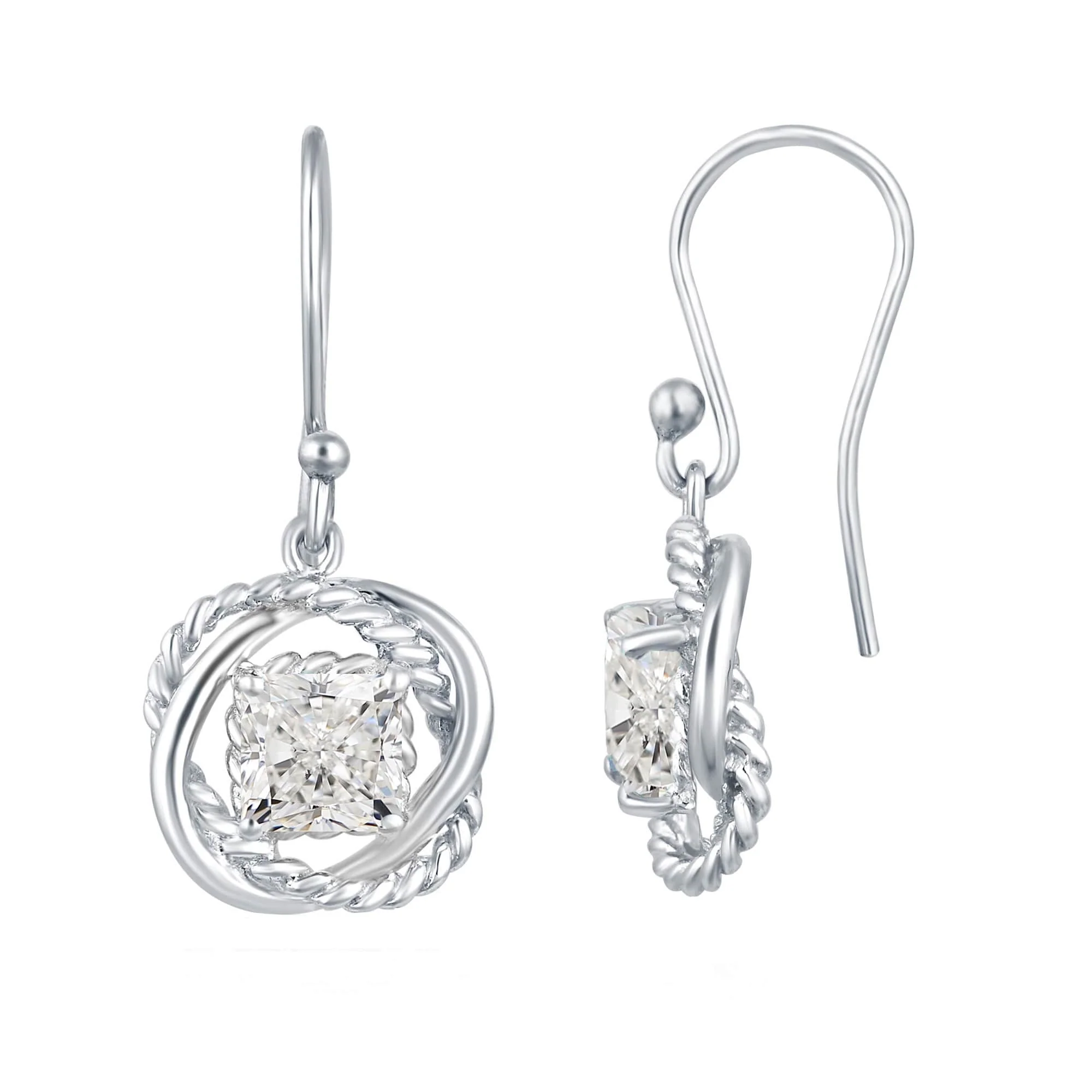 Convenient Sterling Silver Square Moissanite Twisted Wire Earrings Original
