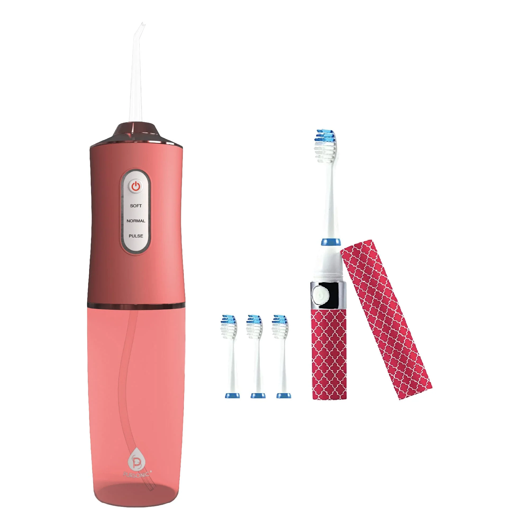 Natural Pursonic Water Flosser Portable Sonic Toothbrush Oral Care Bundle – Complete On-the-Go Dental Hygiene Kit Green