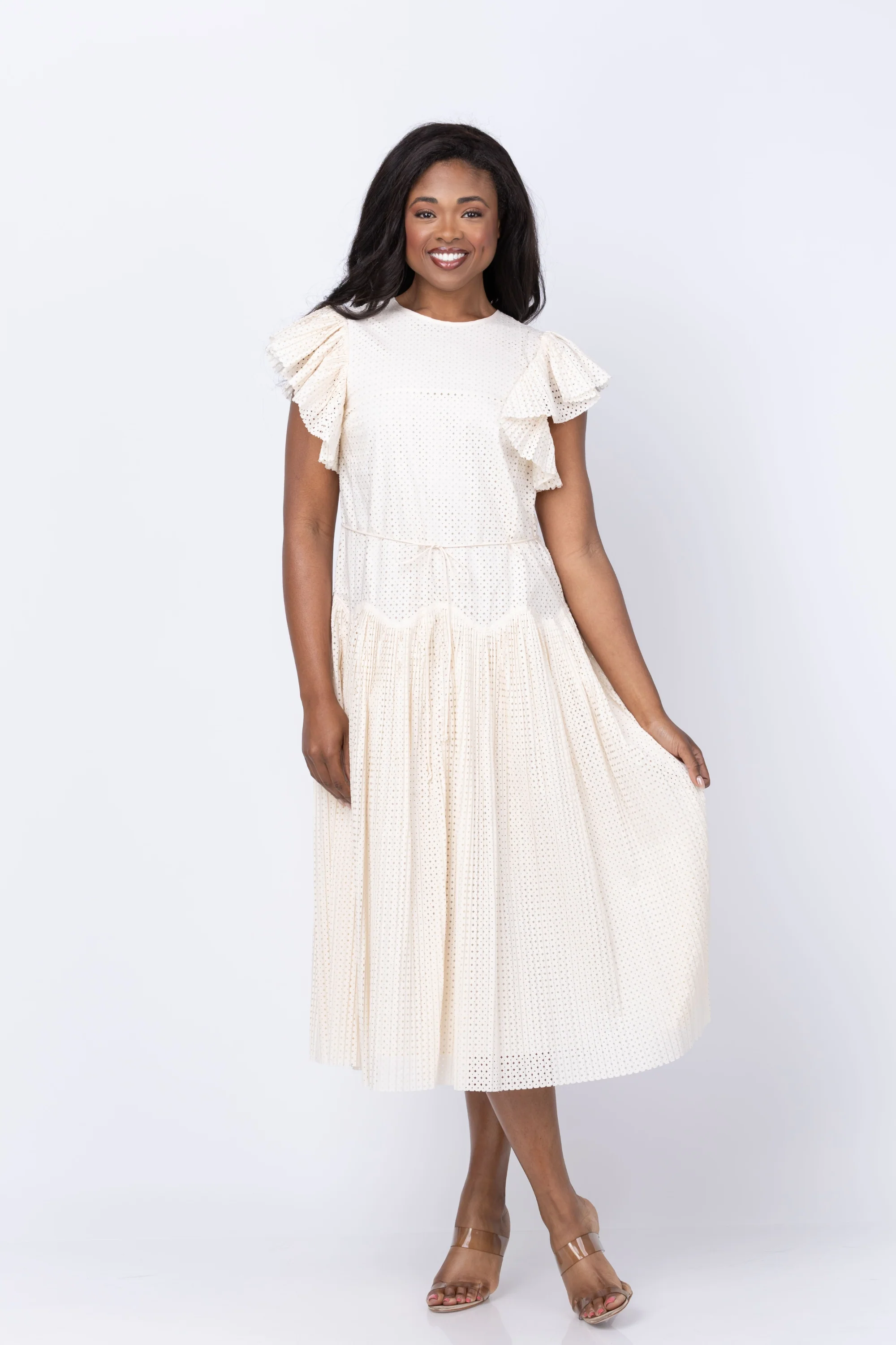 Carefully Designed Ulla Johnson Sylvaine Flutter Sleeve Midi Dress in Cowrie Secure