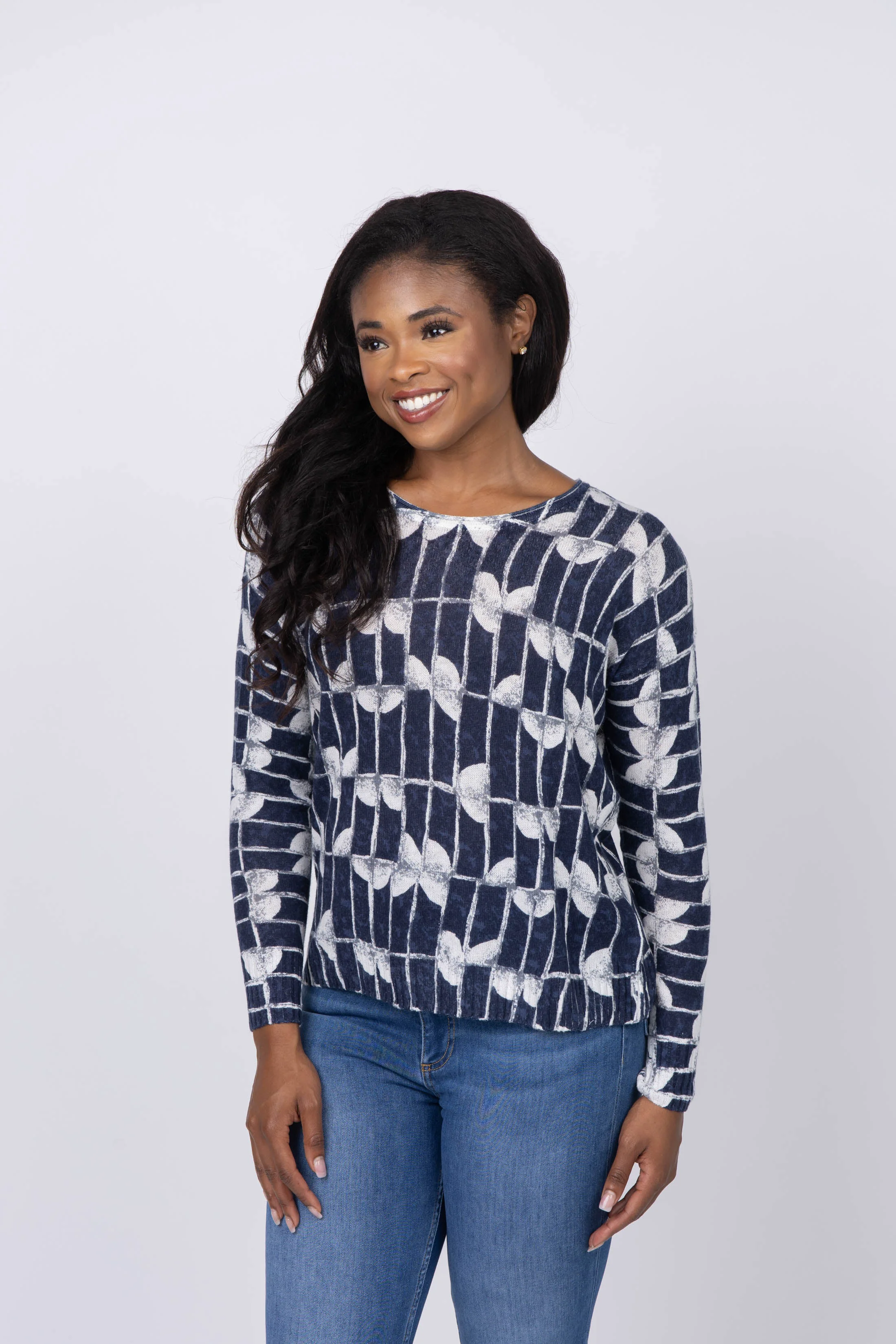 Contemporary Nic Zoe Shape Shift Sweater in Indigo Multi Reusable