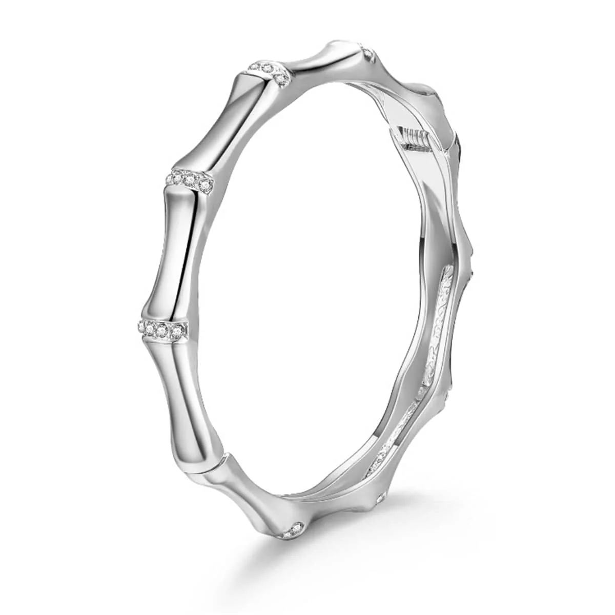 Versatile Cubic Zirconia Silvertone Bamboo Bangle Functional