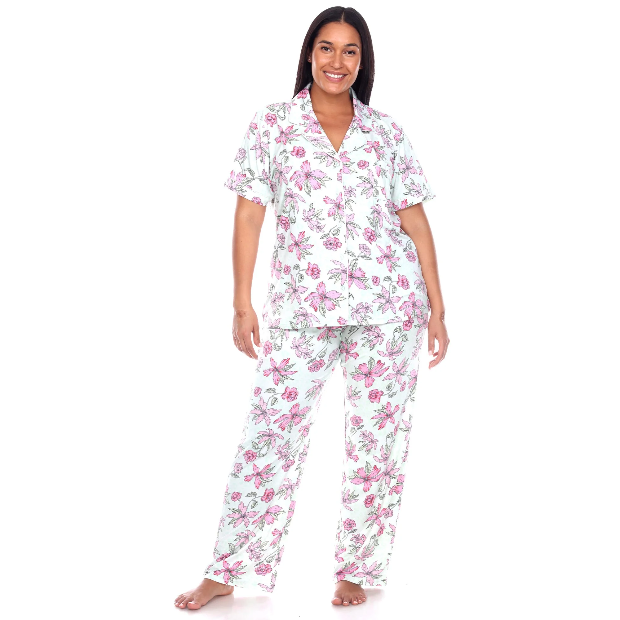 Versatile White Mark Women's Plus Size Short Sleeve Pants Tropical Pajama Set Eco-Friendly