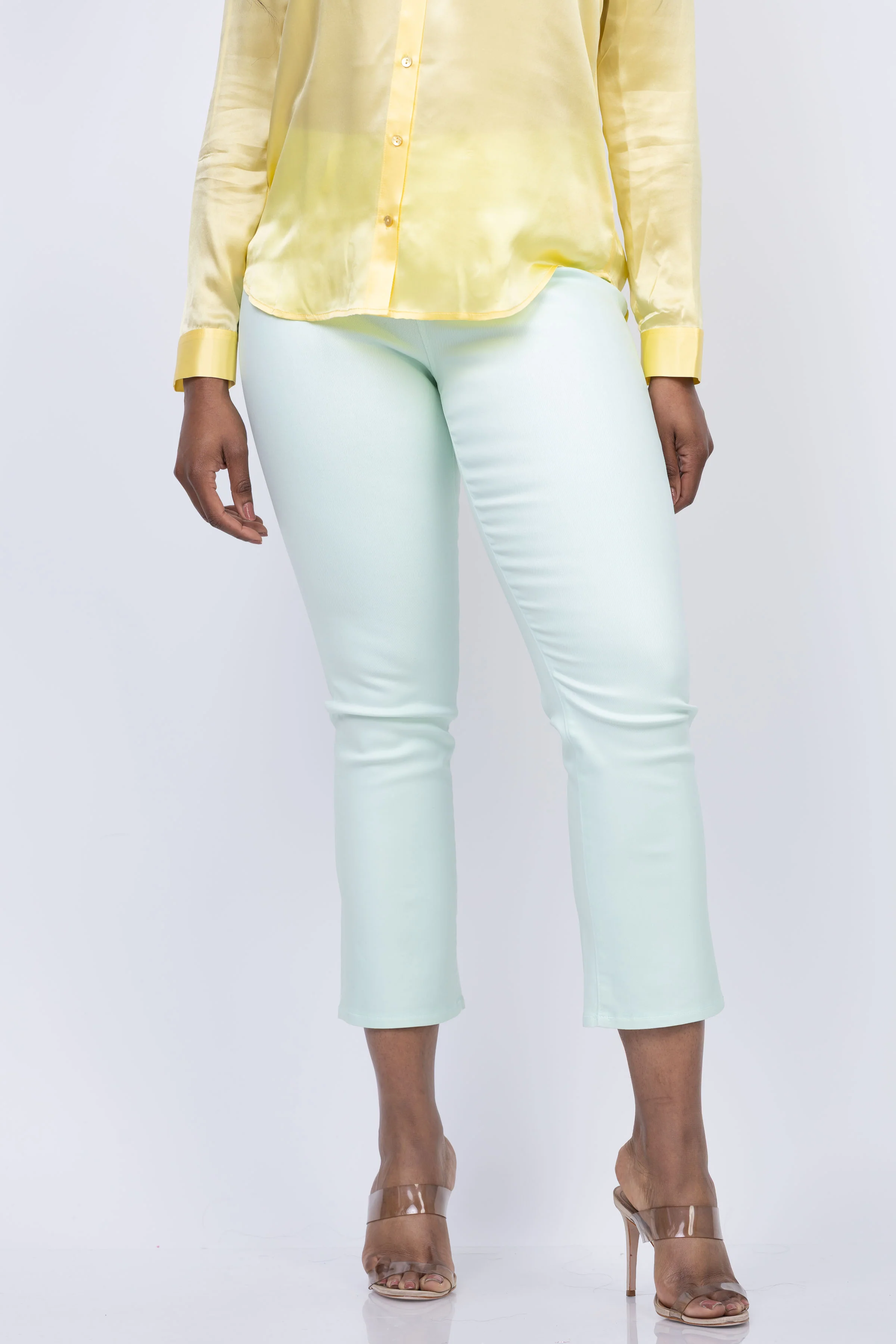 Pure L'Agence Tati High Rise Crop Micro Boot Jeans in Pale Jade Coated Safe