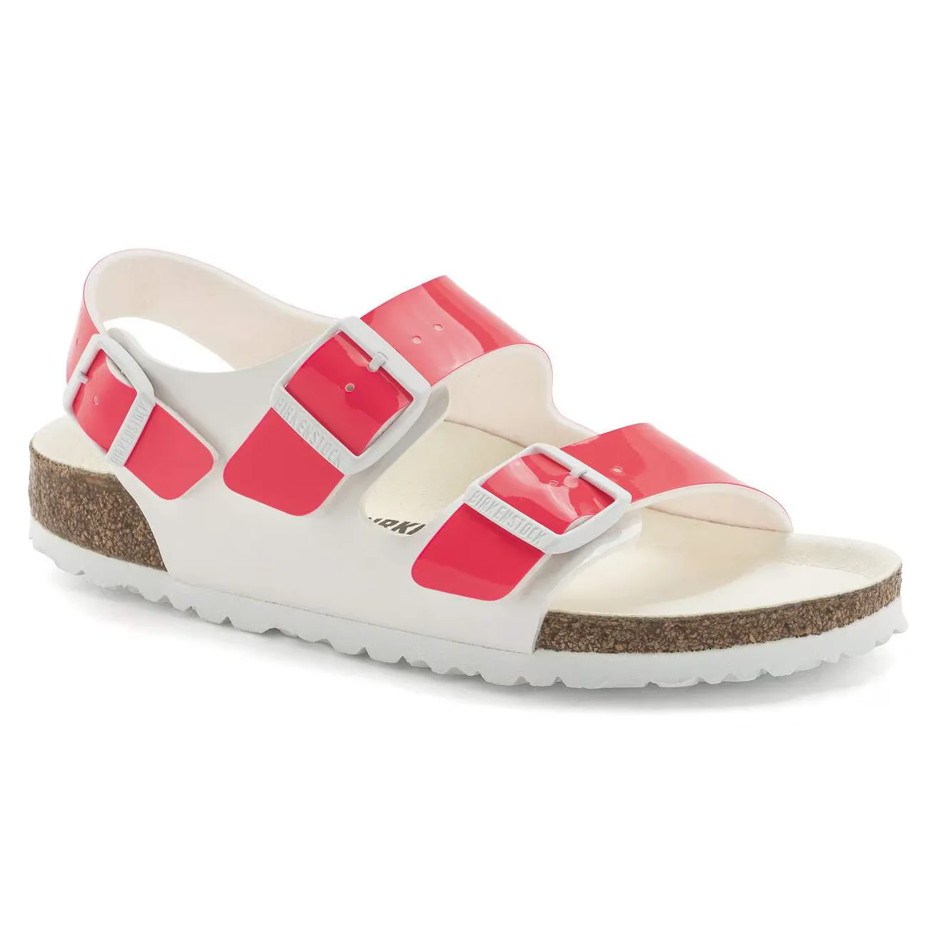 Refined Birkenstock Unisex Milano Birko Flor Patent Neon Pink White Smart