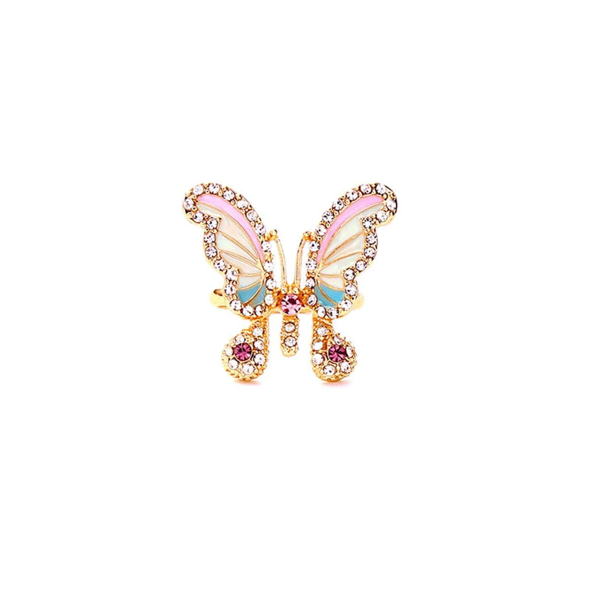 Innovative Cubic Zirconia Enamel Goldtone Pastel Butterfly Adjustable Ring Elite