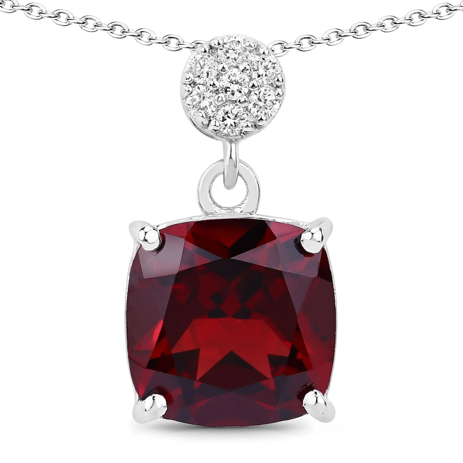 World-Class 3.50 Ct Cushion red Mozambique Garnet Lab Diamond prong Silver Slide Pendant Necklace Soft