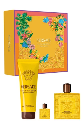 Stylish Versace Eros Energy 3 Pcs Set for Men 3.4 Eau De Parfum Spray 5 Ml Eau De Parfum Mini 5 Oz Perfumed Bath Shower Gel Green