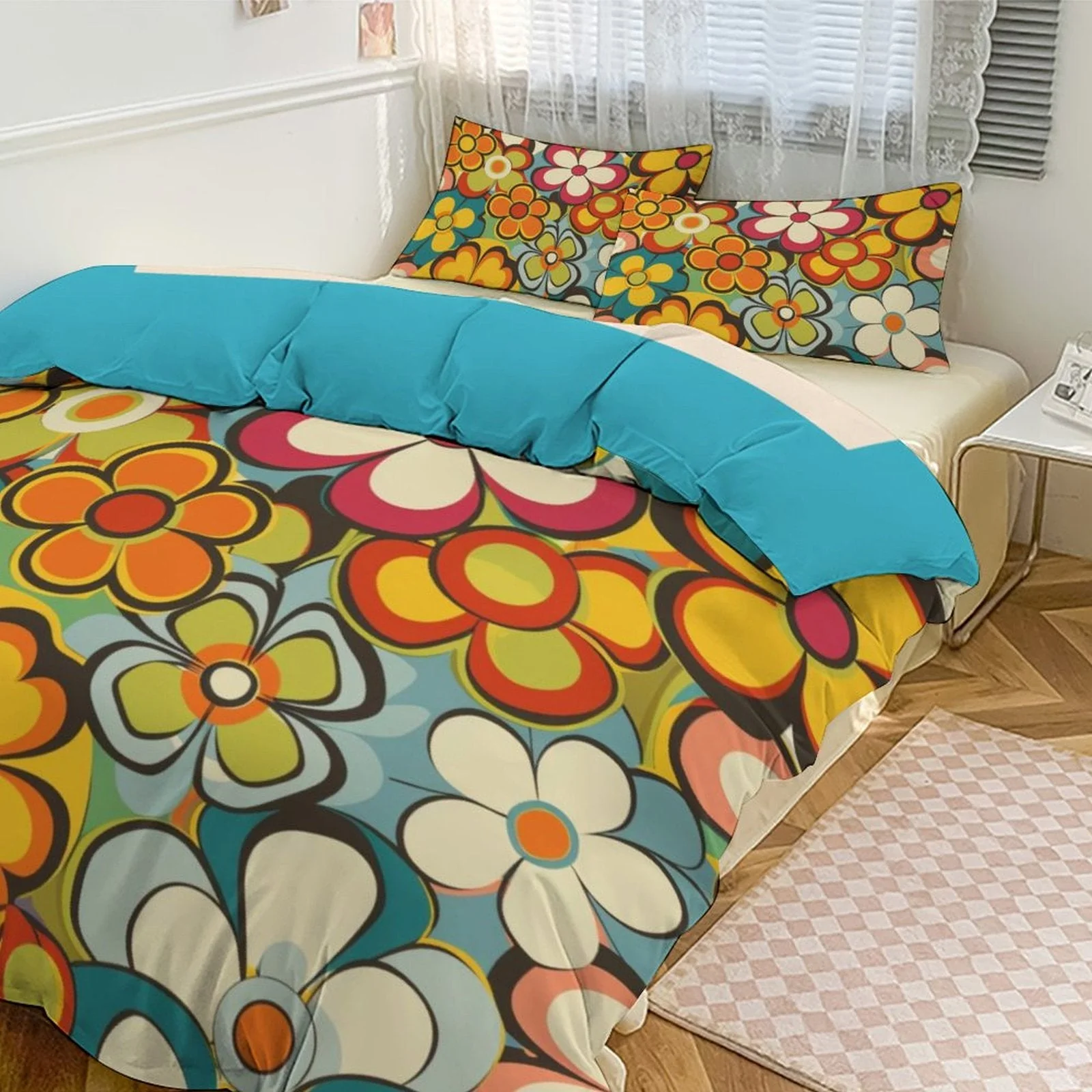 Breathable Groovy Floral Hippie Reversible 3-Piece Bedding Set 1 Duvet Cover 2 Pillow Shams – 102 ×90 Fine Crafted