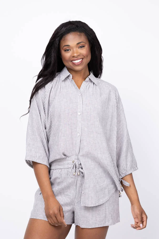 World-Class We Are Sundays Stone Stripe Fisher Shirt in Stone Stripe High-Grade