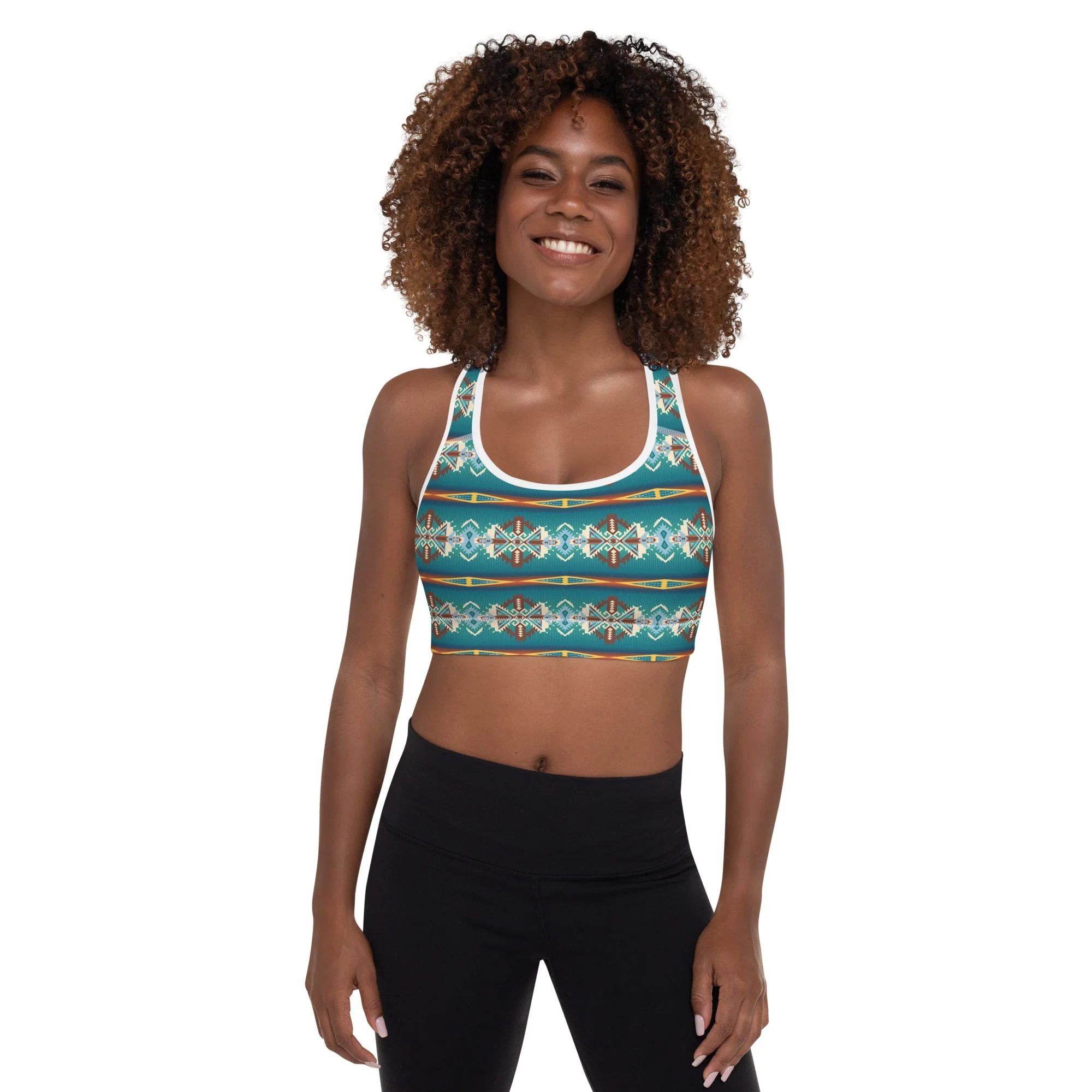 Selected Teal Aztec Blanket Print Padded Sports Bra Verified