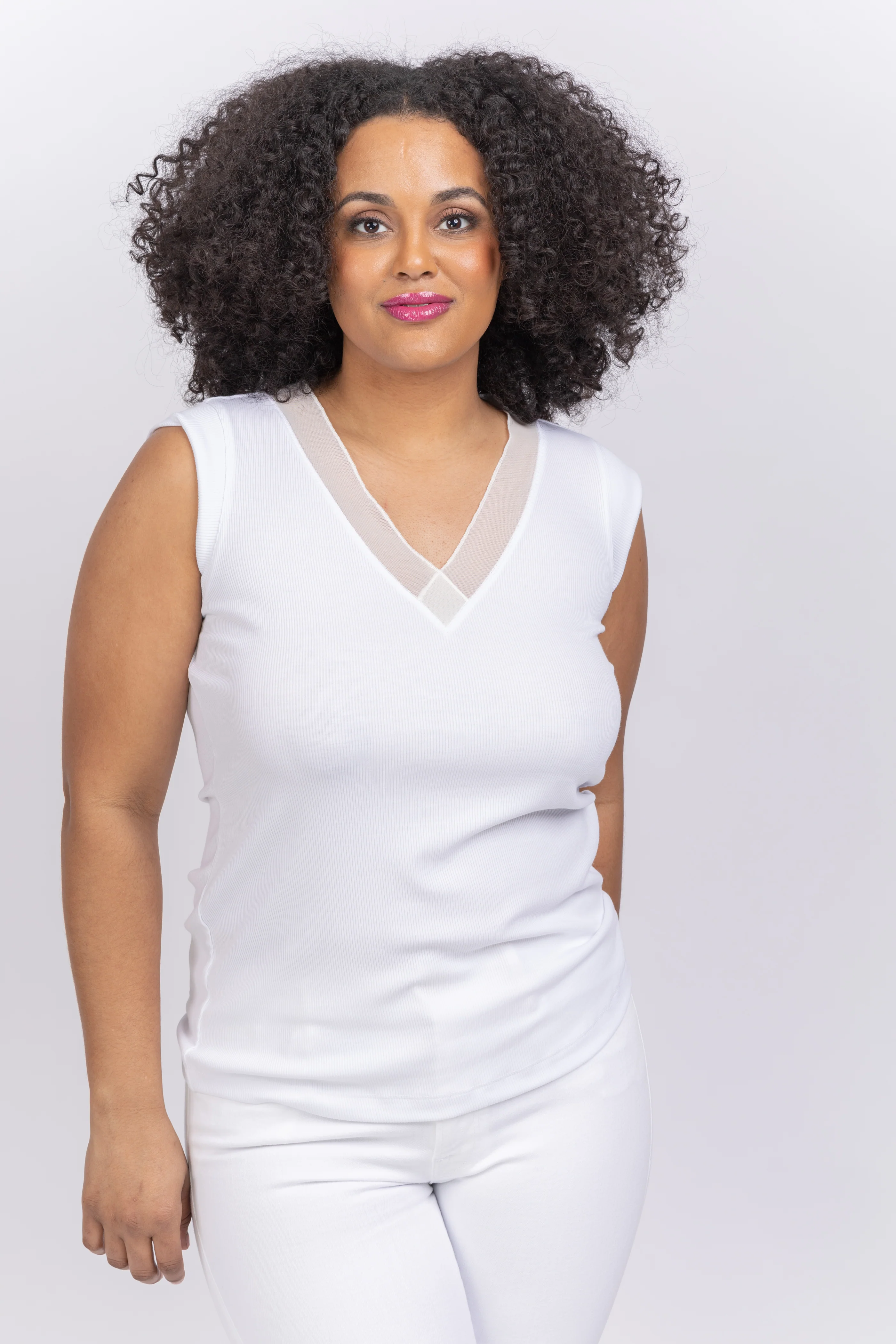 Top-Quality Nic Zoe Drapey Rib Mesh Trim Tank Paper White Elegant