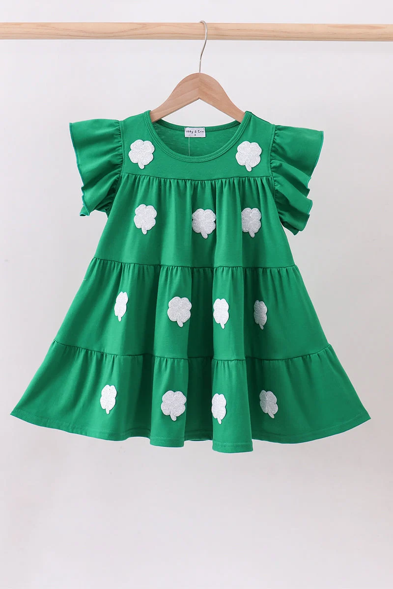 Detailed Green clover sequin ruffle tiered dress Optimized