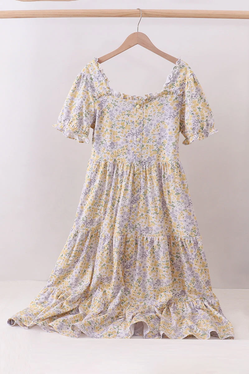 Trusted Floral print puff sleeve tiered dress Unique