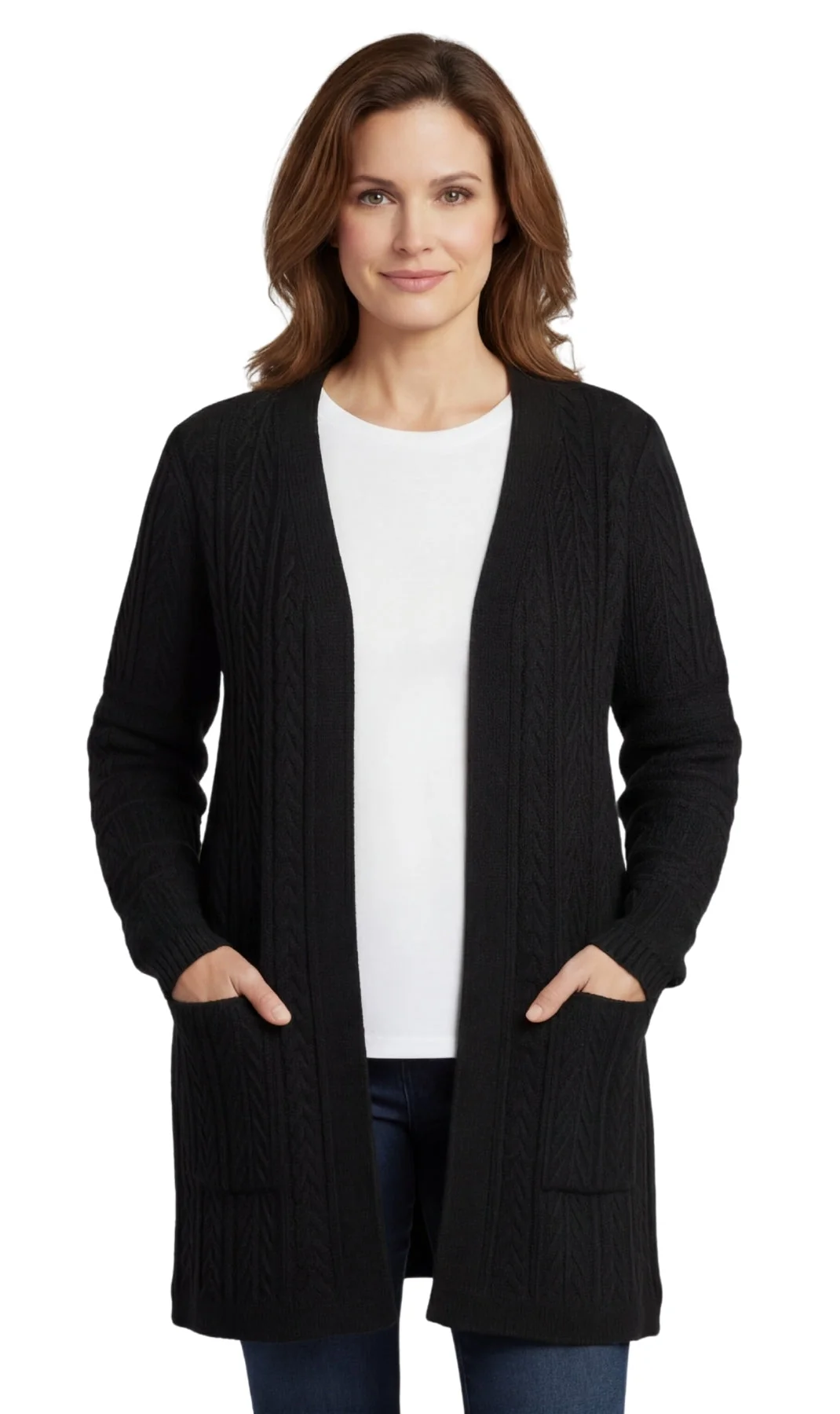 Versatile Women's Cable Knit Duster Sweater with Pockets Effortless Longline Cardigan for Everyday Warmth Clean