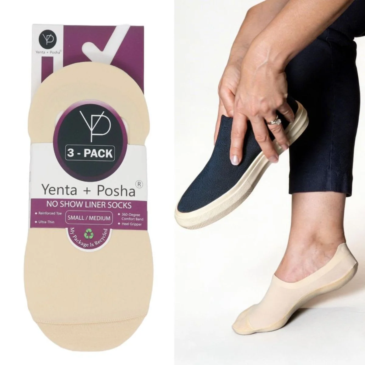 Outstanding Yenta Posha 3-Pack No Show Liner Elite