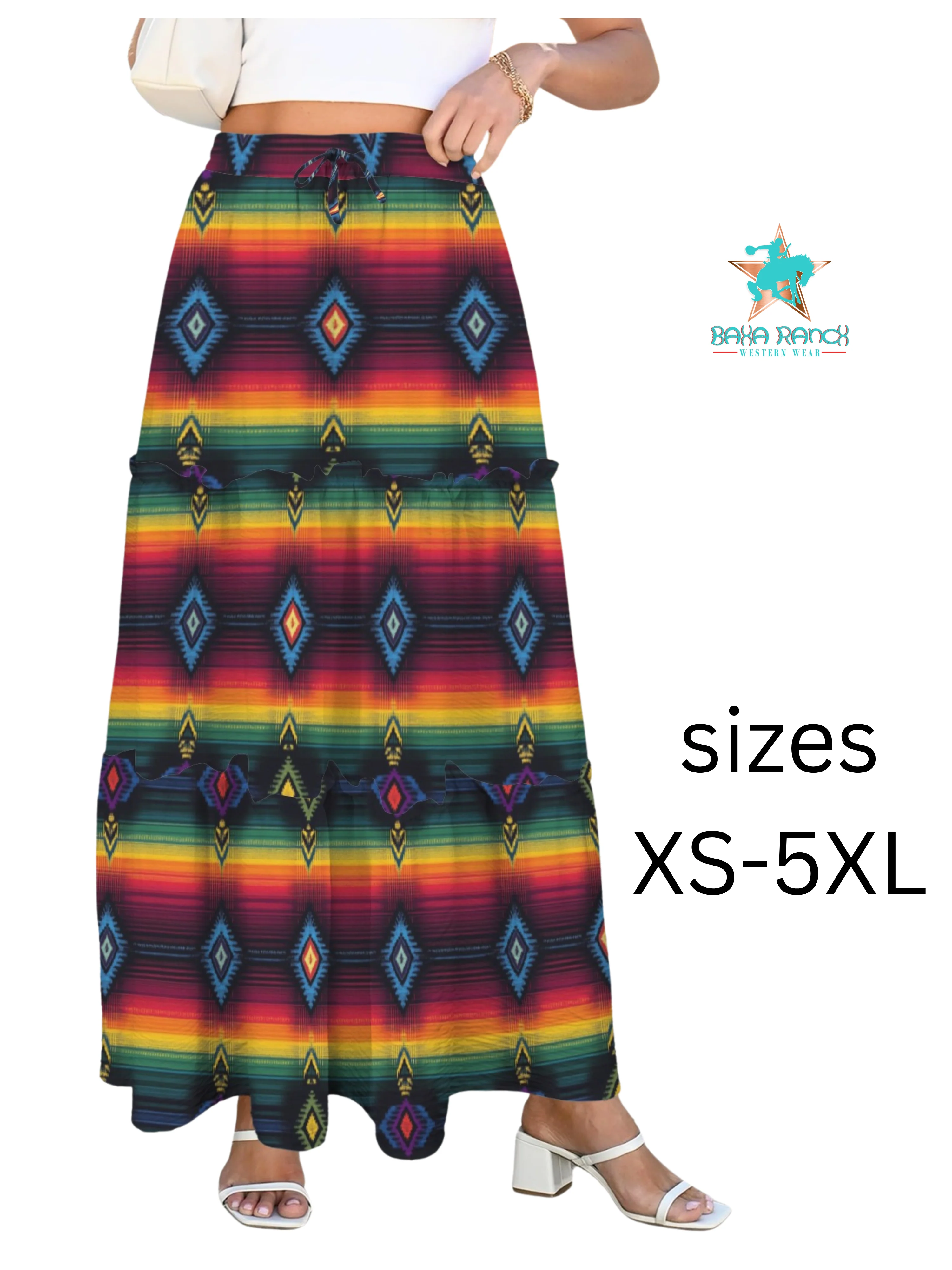 Flexible Baha Ranch Colores De Mexico Serape Maxi Prairie Skirt Authentic