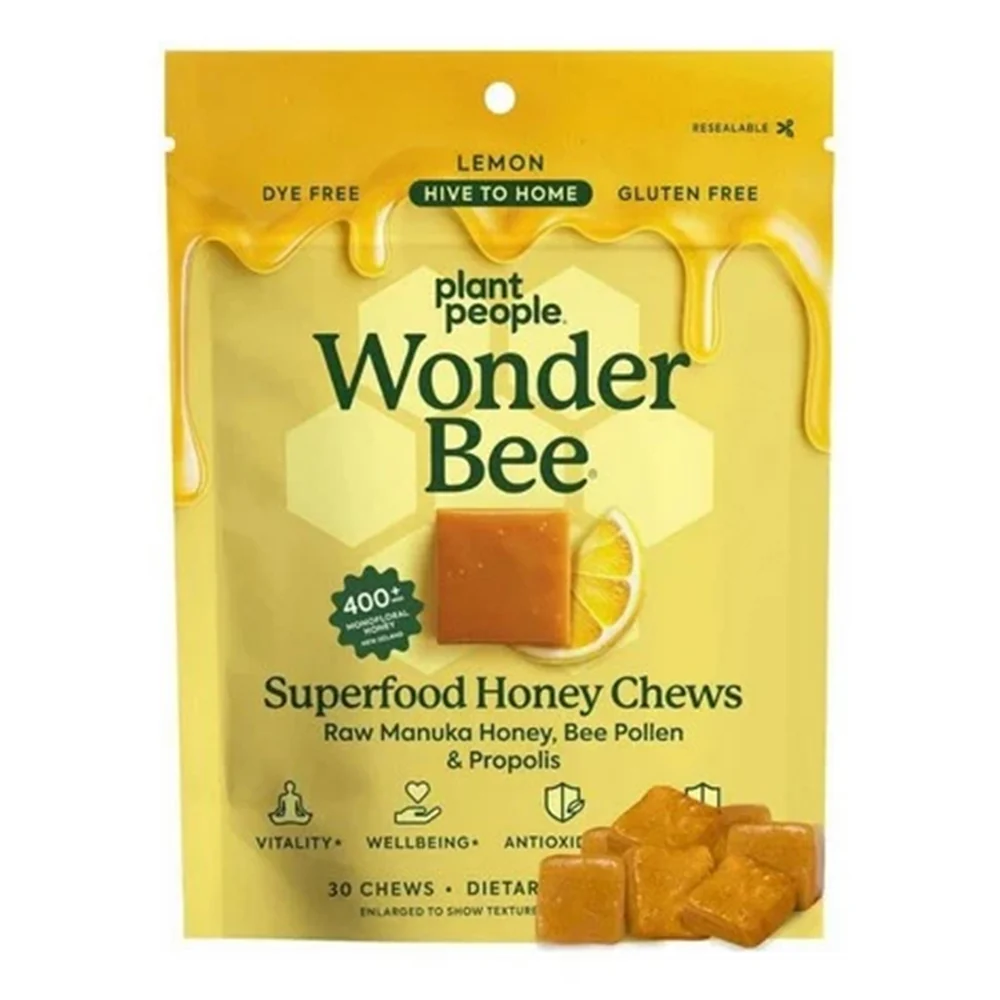 Breathable Plant People WonderBee Superfood Honey Lemon Chews Support Immune Health Digestion and Vitality 30Ea Crafted